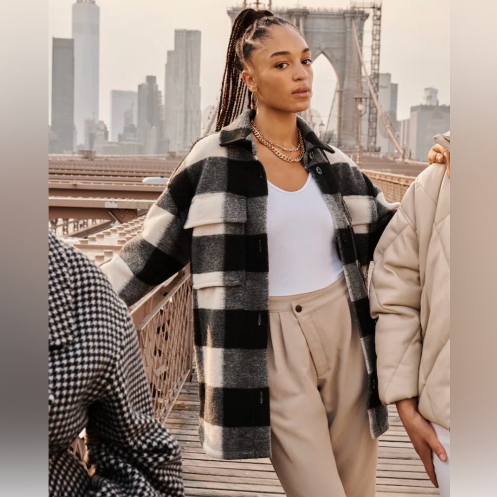 Abercrombie & Fitch Black and White Plaid Utility Jacket